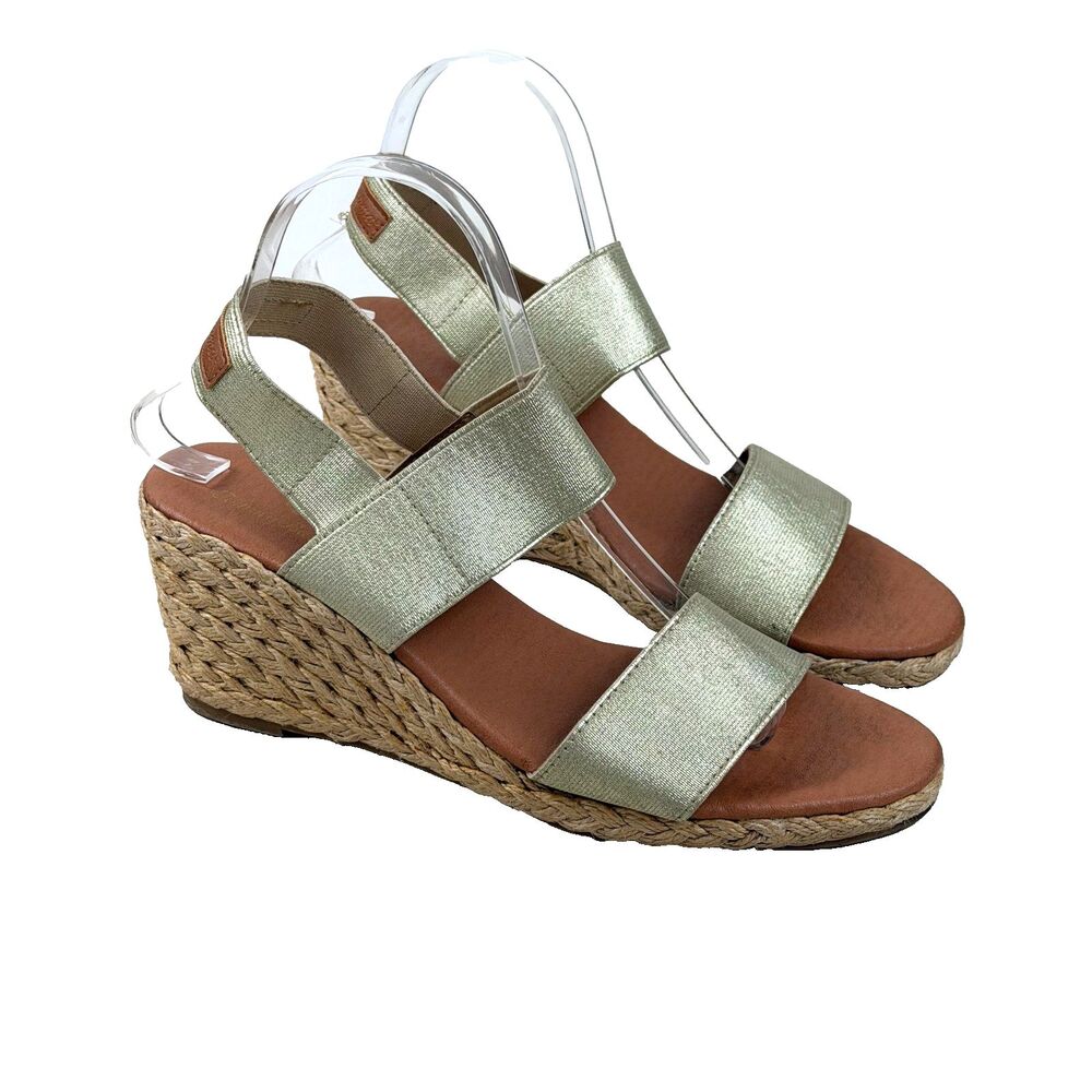 Tommy Bahama Womens Metallic Sage Green Espadrille Wedge Sandals Slingback Sz 8